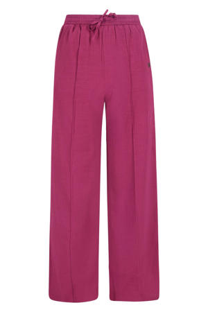 wide leg regular waist casual broek fuchsia met textuur