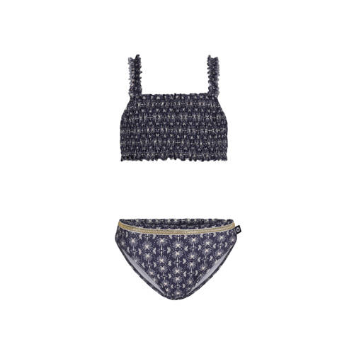 Like Flo cropped bikini donkerblauw/ecru Meisjes Polyester All over print - maat 134/140 afbeelding
