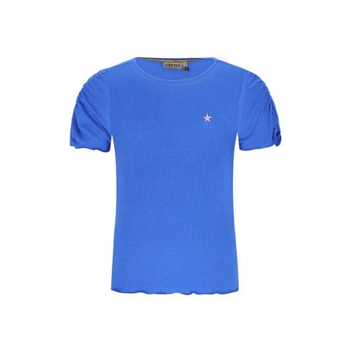 Like Flo T-shirt blauw rib gebreid Meisjes Viscose Ronde hals Effen - maat 122/128 afbeelding