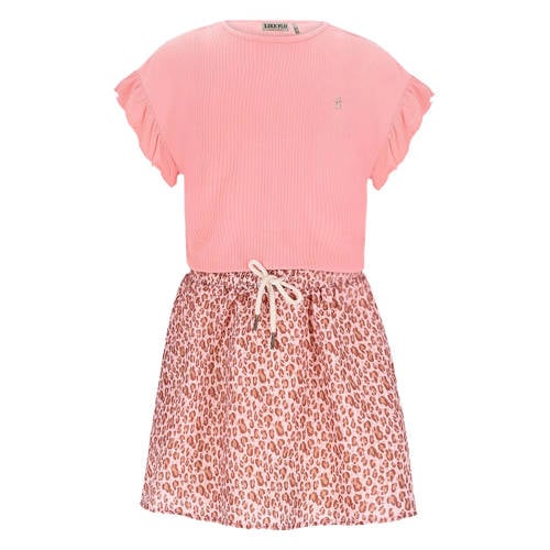 Like Flo korte jurk met panterprint roze Meisjes Viscose Ronde hals Dierenprint