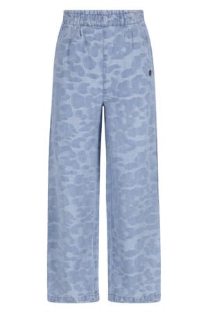 straight leg jeans met panterprint light blue denim