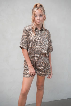 blouse met panterprint bruin