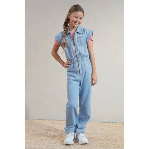 Like Flo jumpsuit light blue denim Blauw Effen - maat 140 afbeelding