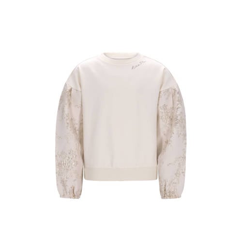 Like Flo gebloemde sweater wit Meisjes Stretchkatoen Ronde hals Bloemen - maat 134/140 afbeelding
