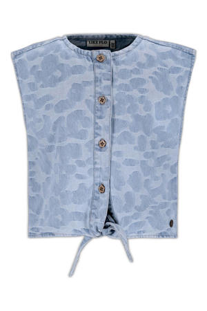 gilet met panterprint light blue denim
