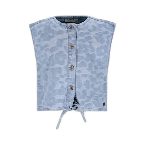 Like Flo gilet met panterprint light blue denim Blauw Meisjes Katoen Button down - maat 104 afbeelding