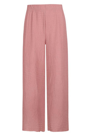 wide leg regular waist casual broek oudroze met textuur