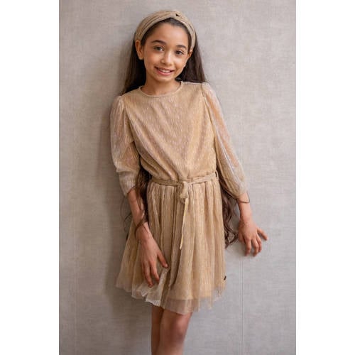 Like Flo midi jurk goud Meisjes Polyester Ronde hals Effen - maat 122 - glitter afbeelding