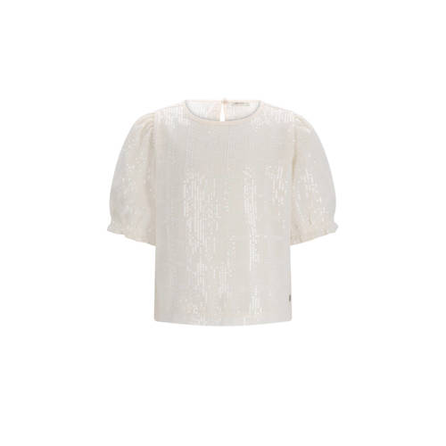 Like Flo blousetop ecru met pailletten Meisjes Polyester Ronde hals Effen - maat 116 afbeelding