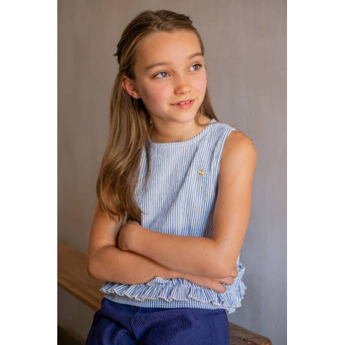 Like Flo gestreepte mouwloze top lichtblauw Meisjes Viscose Ronde hals - maat 122/128 afbeelding