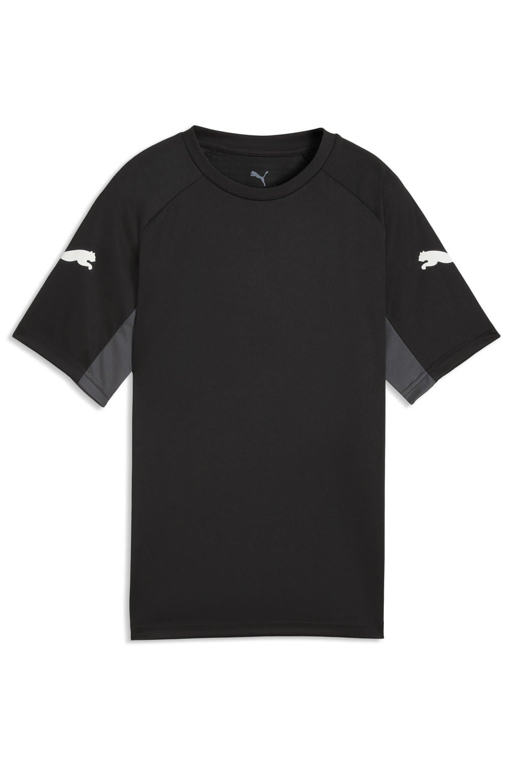 Zwarte jongens en meisjes Puma voetbalshirt van polyester met korte mouwen en ronde hals