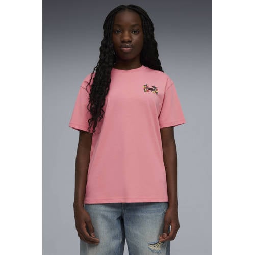 Puma T-shirt roze Meisjes Katoen Ronde hals Backprint - maat 152 afbeelding