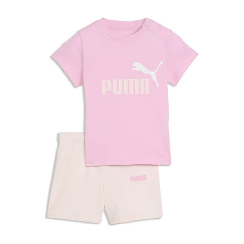 Puma T-shirt + korte broek roze Set Jongens/Meisjes Katoen Capuchon Logo - maat 74 afbeelding