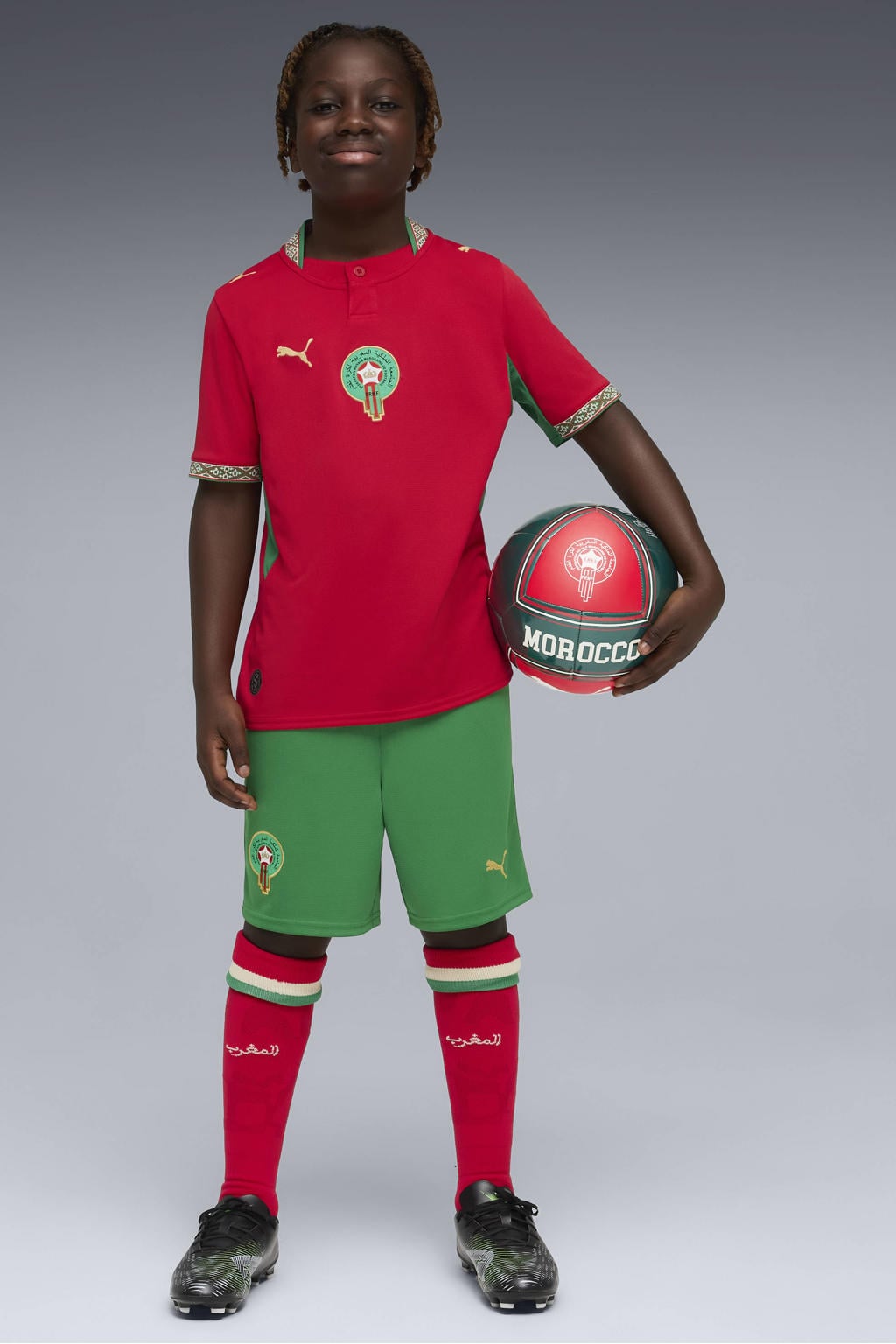 Groene jongens en meisjes Puma Junior Marokko voetbalshort thuis van polyester met regular waist
