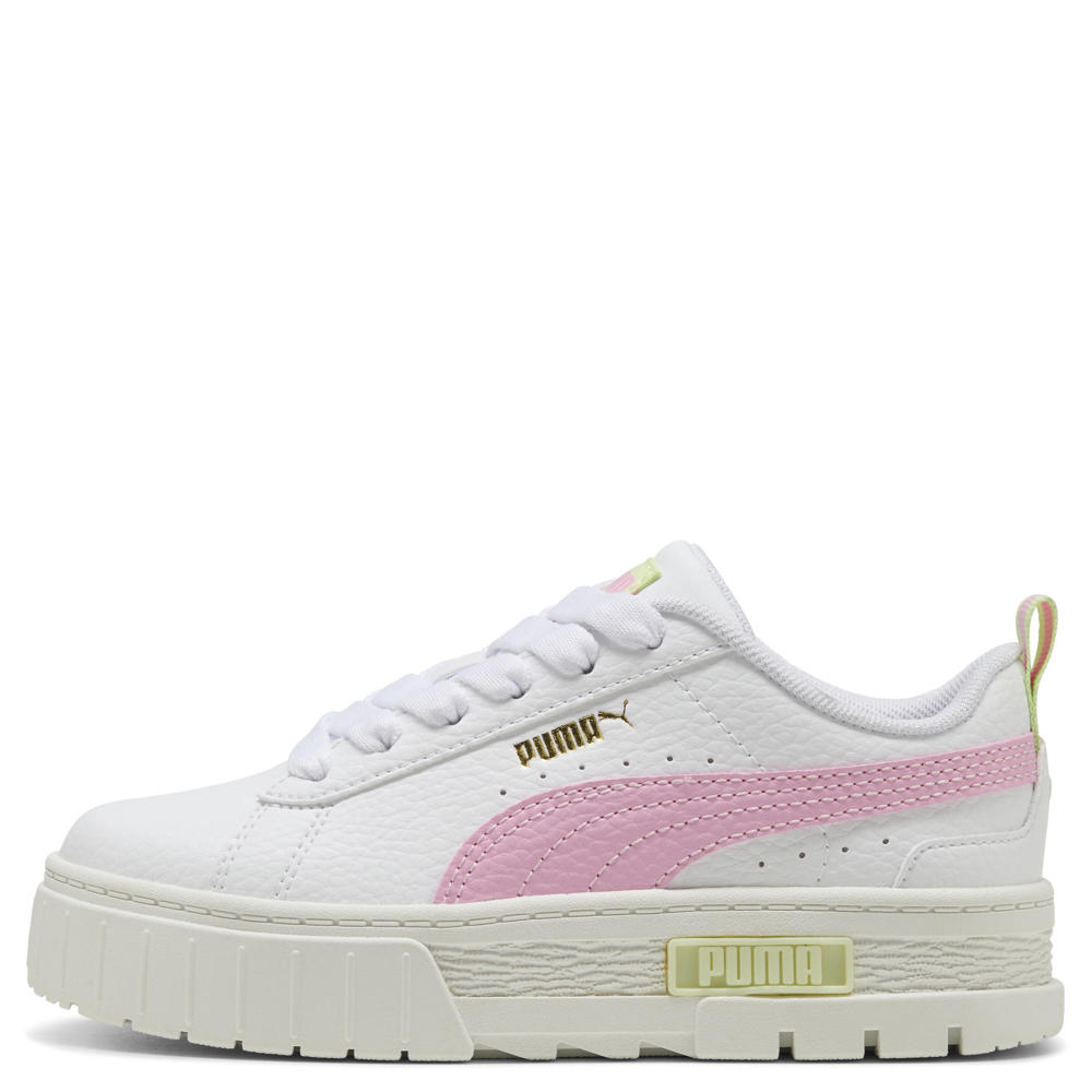 Wit en lichtroze meisjes Puma Mayze leren sneakers met veters
