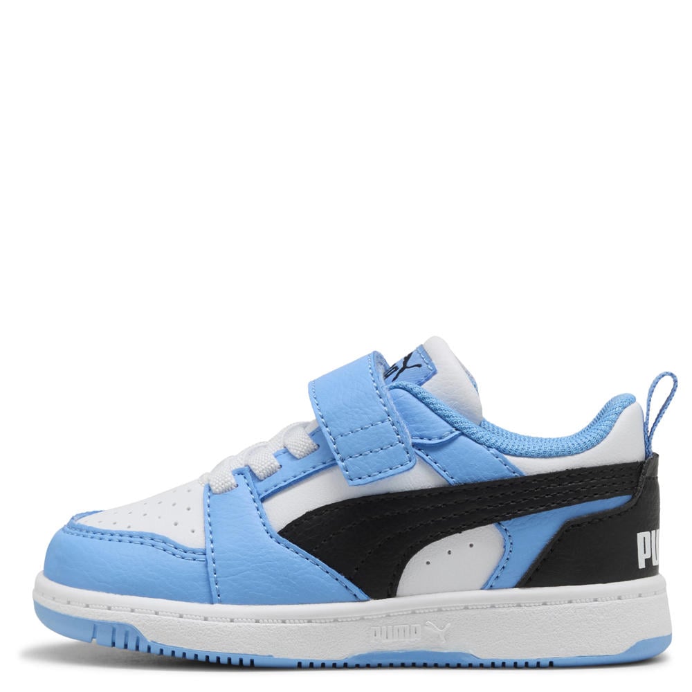 Lichtblauw en zwarte jongens en meisjes Puma Rebound V6 sneakers van imitatieleer/voering: mesh/voetbed: eva met elastische veter- met klittenbandsluiting