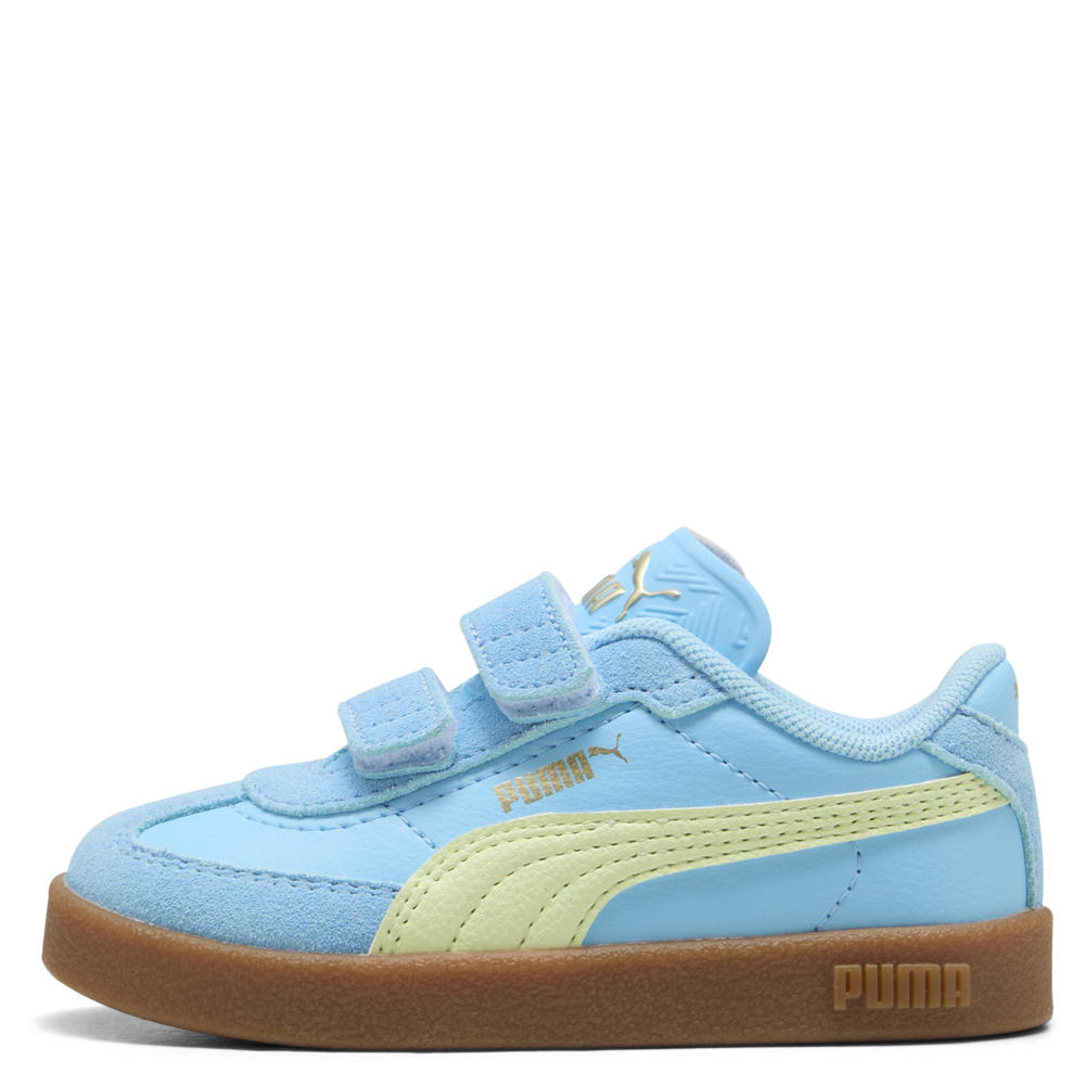 Lichtblauw en gele jongens en meisjes Puma Club II Era leren sneakers met klittenband
