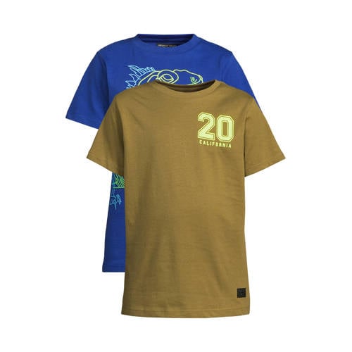 Orange Stars T-shirt - set van 2 groen/kobaltblauw Jongens Katoen Ronde hals - maat 158/164 afbeelding