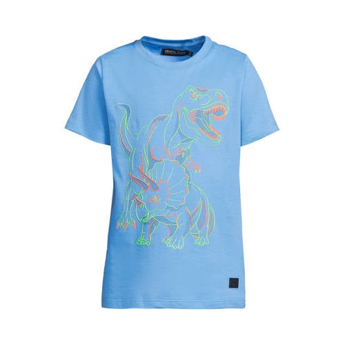 Orange Stars T-shirt lichtblauw Jongens Katoen Ronde hals Printopdruk - maat 122/128 afbeelding