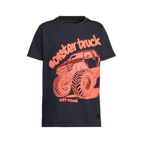 Orange Stars T-shirt donkerblauw Jongens Katoen Ronde hals Printopdruk - maat 134/140 afbeelding