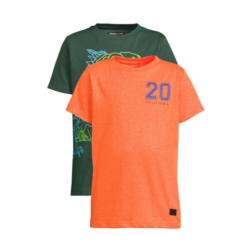 Orange Stars T-shirt - set van 2 oranje/groen Jongens Katoen Ronde hals - maat 98/104 afbeelding