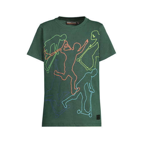 Orange Stars T-shirt donkergroen Jongens Katoen Ronde hals Printopdruk - maat 98/104 afbeelding