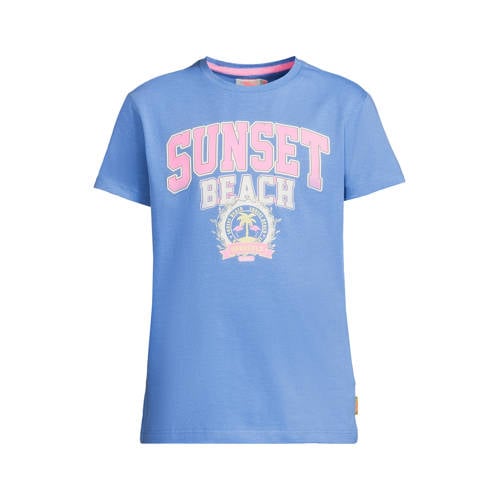 Orange Stars T-shirt blauw Meisjes Katoen Ronde hals Printopdruk - maat 122/128 afbeelding