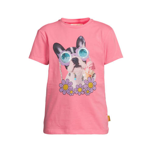 Orange Stars T-shirt roze met pailletten Meisjes Stretchkatoen Ronde hals - maat 98/104 afbeelding