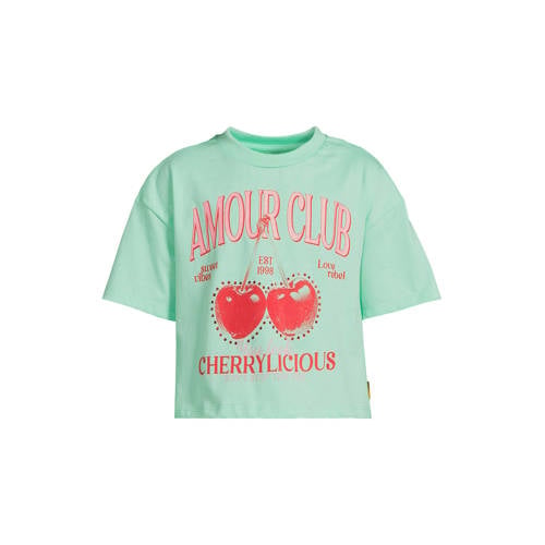 Orange Stars T-shirt mintgroen Meisjes Katoen Ronde hals Printopdruk - maat 122/128 afbeelding