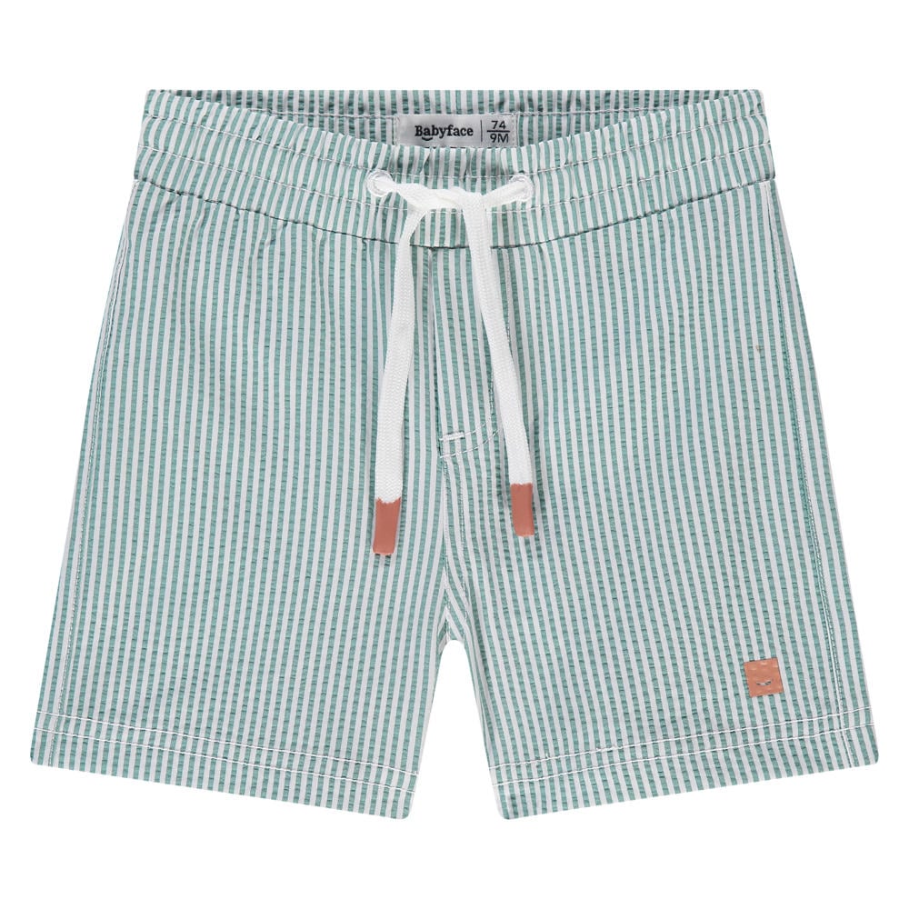Lichtgroen en witte jongens Babyface regular waist gestreepte casual short van polyester met elastische tailleband met koord