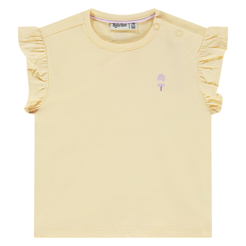 Gele meisjes Babyface T-shirt van katoen met effen, korte mouwen, ronde hals en drukknoopsluiting