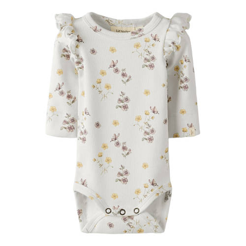 LIL' ATELIER BABY romper beige/roze Meisjes Stretchkatoen Ronde hals All over print - maat 92 afbeelding