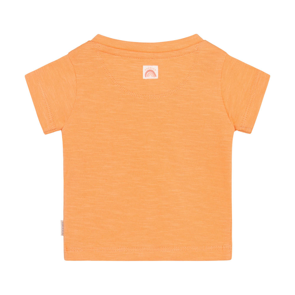 Oranje meisjes Noppies baby T-shirt van stretchkatoen met printopdruk, korte mouwen, ronde hals en drukknoopsluiting