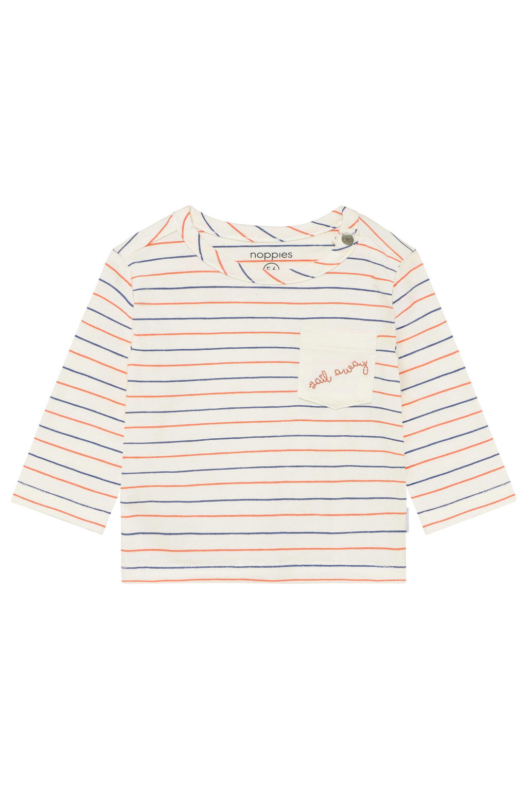 Ecru, oranje en blauwe jongens Noppies baby gestreepte longsleeve van stretchkatoen met lange mouwen, ronde hals en drukknoopsluiting