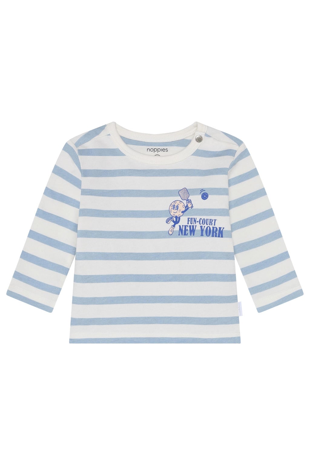 Lichtblauw en witte jongens Noppies baby gestreepte longsleeve van stretchkatoen met lange mouwen, ronde hals en drukknoopsluiting