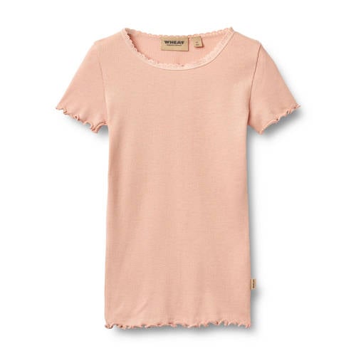 Wheat T-shirt oranje rib gebreid Meisjes Stretchkatoen Ronde hals Effen - maat 104 afbeelding