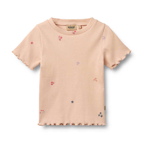 Wheat gebloemde T-shirt oranje rib gebreid Meisjes Stretchkatoen Ronde hals - maat 98 afbeelding