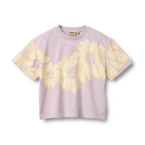Wheat gebloemde T-shirt lila Paars Meisjes Katoen Ronde hals Bloemen - maat 110 afbeelding
