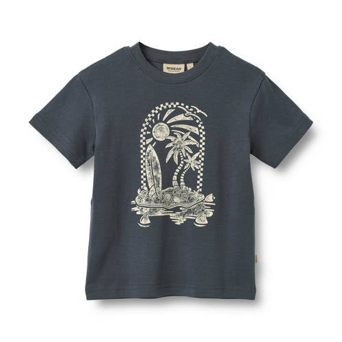 Wheat T-shirt antraciet Grijs Jongens Katoen Ronde hals Printopdruk - maat 140 afbeelding