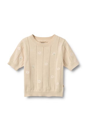 gebloemde trui beige fijn gebreid