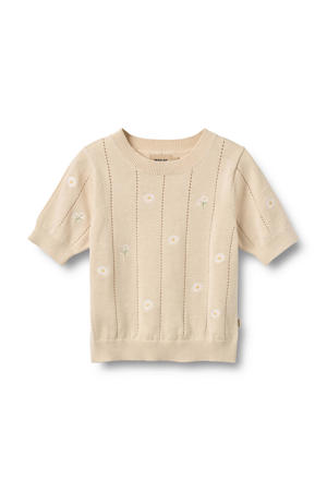 gebloemde trui beige fijn gebreid
