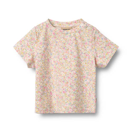 Wheat gebloemde T-shirt lichtroze Meisjes Stretchkatoen Ronde hals Bloemen - maat 62 afbeelding