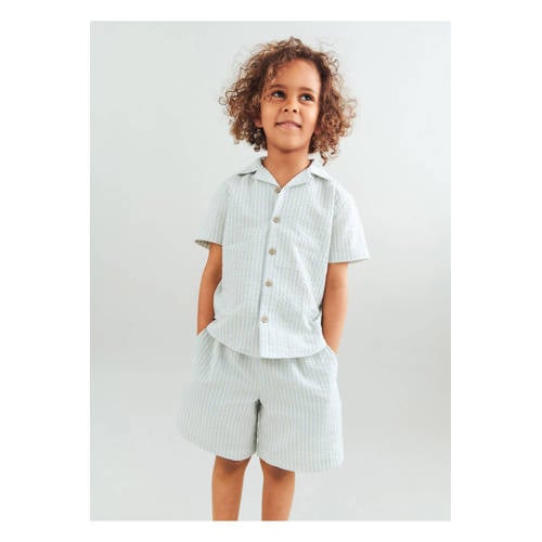 Wheat regular waist gestreepte casual short lichtblauw met textuur Korte broek Jongens Katoen - maat 110 afbeelding