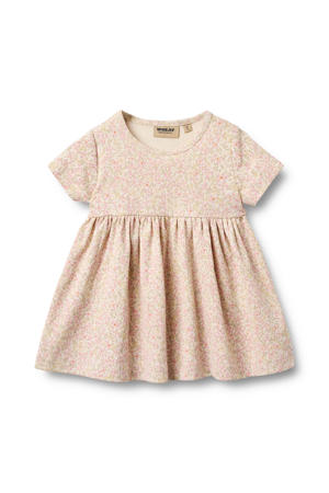 gebloemde korte jurk beige