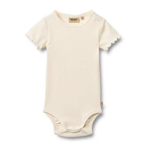 Wheat romper ecru rib structuur Meisjes Stretchkatoen Ronde hals Effen - maat 56 afbeelding