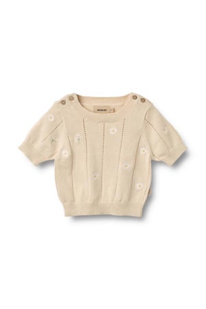 gebloemde trui beige fijn gebreid