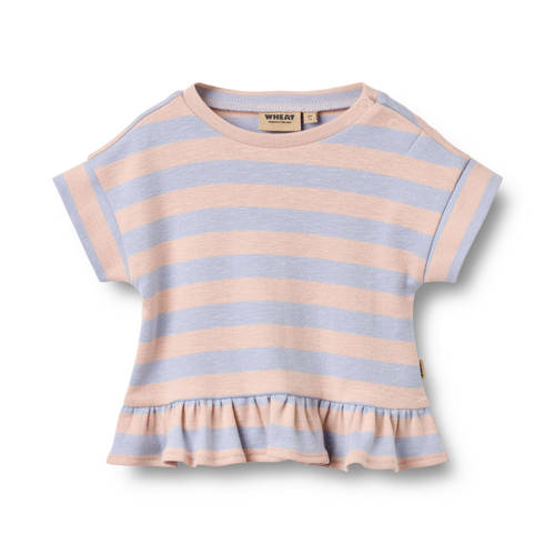 Wheat gestreepte T-shirt lichtroze Meisjes Katoen Ronde hals Streep - maat 86 afbeelding