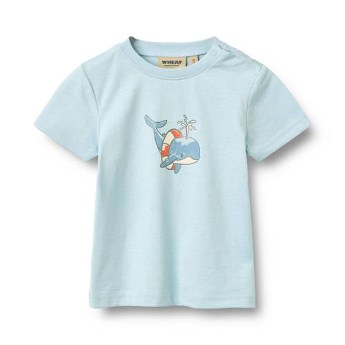 Wheat T-shirt lichtblauw Jongens Katoen Ronde hals Printopdruk - maat 92 afbeelding