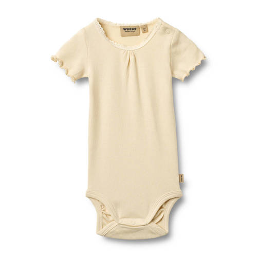Wheat romper rib structuur lichtgeel Meisjes Stretchkatoen Ronde hals Effen - maat 86 afbeelding