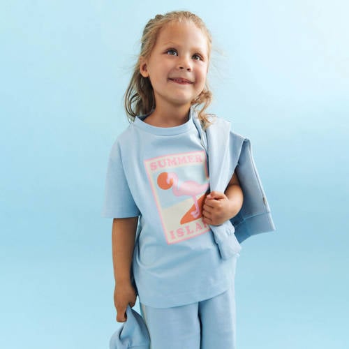 Wheat sweater met backprint lichtblauw Meisjes Katoen Ronde hals Backprint - maat 110 afbeelding